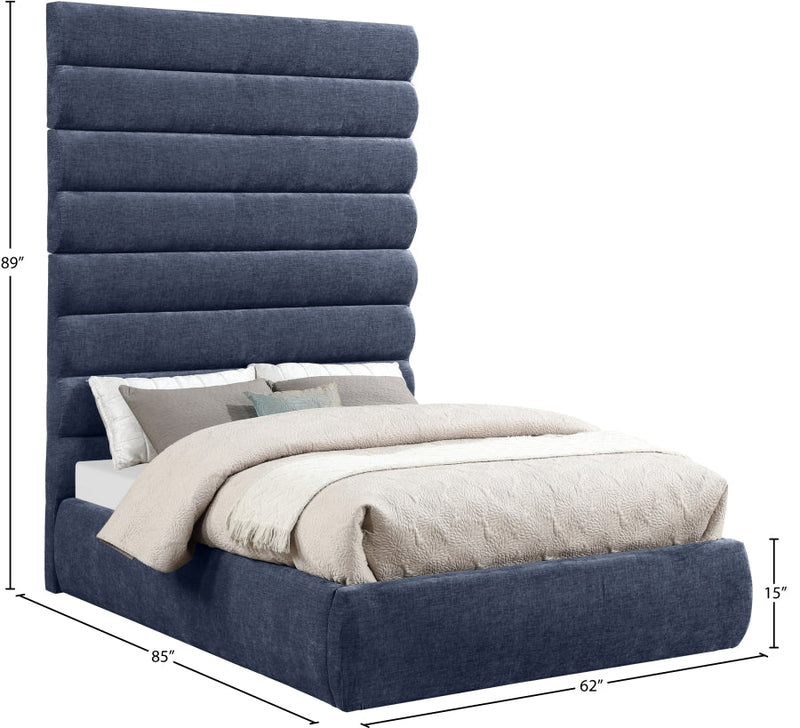 Adam Chenille Fabric Upholstered Full Bed in Blue - B1257Navy-F90