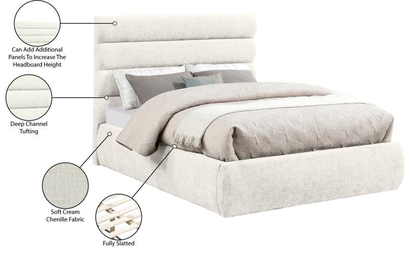 Adam Chenille Fabric Upholstered Full Bed in Cream - B1257Cream-F