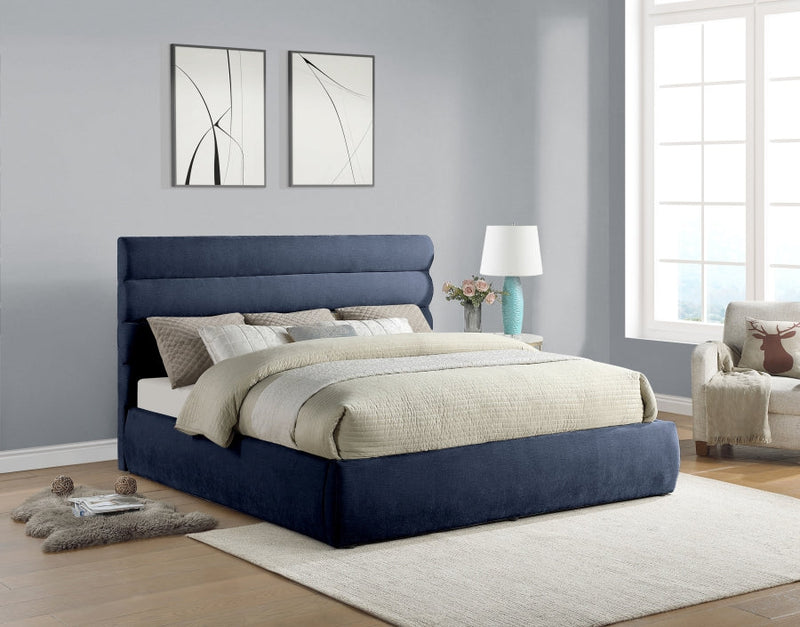Adam Chenille Fabric Upholstered King Bed in Blue - B1257Navy-K