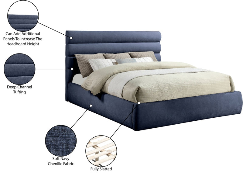 Adam Chenille Fabric Upholstered King Bed in Blue - B1257Navy-K