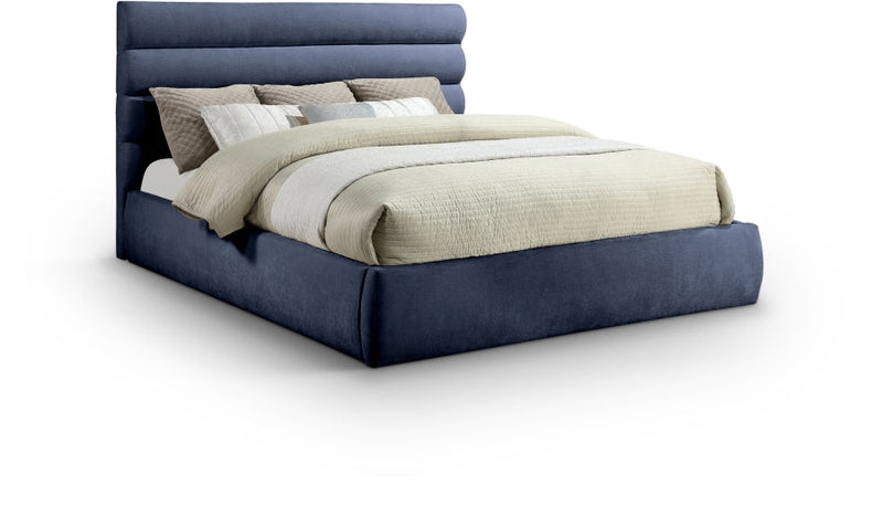 Adam Chenille Fabric Upholstered King Bed in Blue - B1257Navy-K