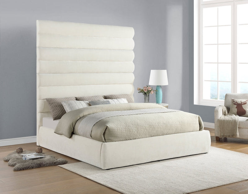 Adam Chenille Fabric Upholstered King Bed in Cream - B1257Cream-K90