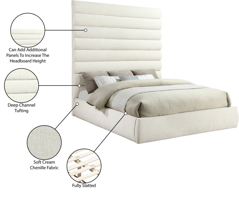 Adam Chenille Fabric Upholstered King Bed in Cream - B1257Cream-K90