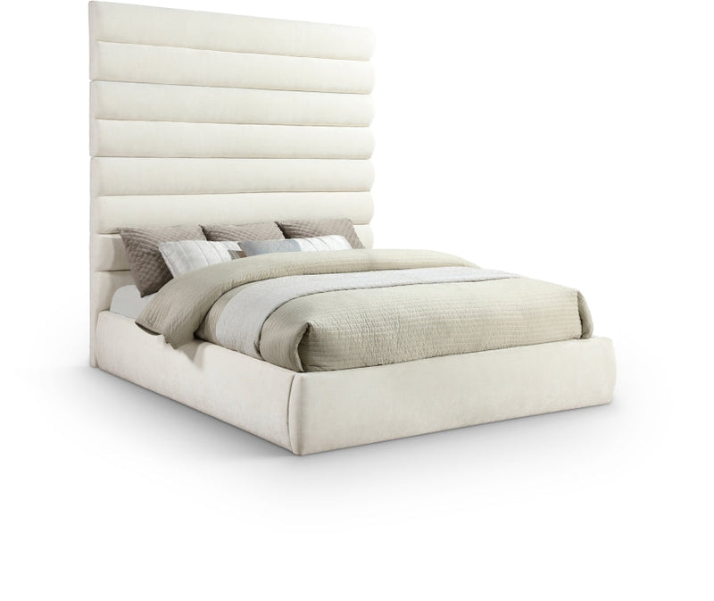 Adam Chenille Fabric Upholstered King Bed in Cream - B1257Cream-K90