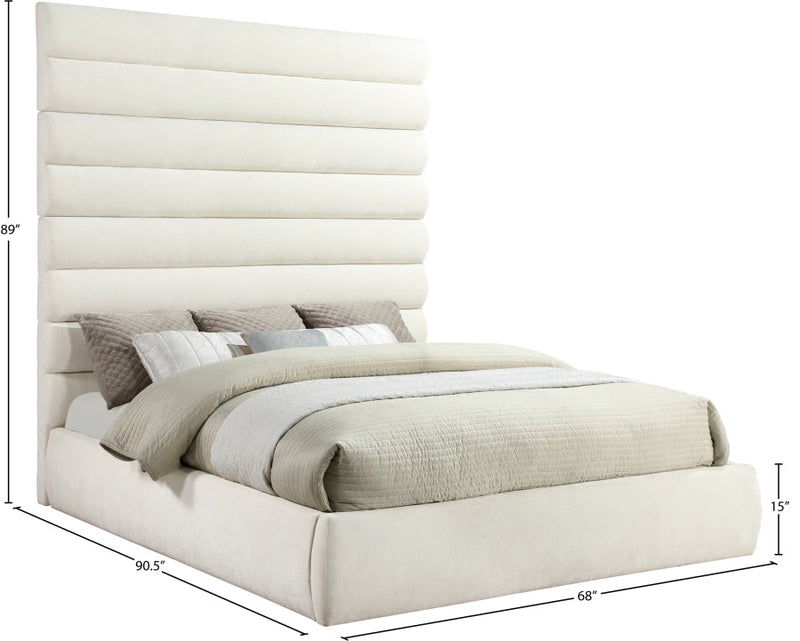 Adam Chenille Fabric Upholstered King Bed in Cream - B1257Cream-K90