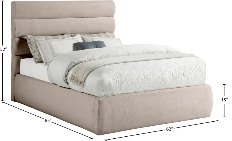 Adam Linen Textured Fabric Upholstered Full Bed in Beige - B1255Beige-F