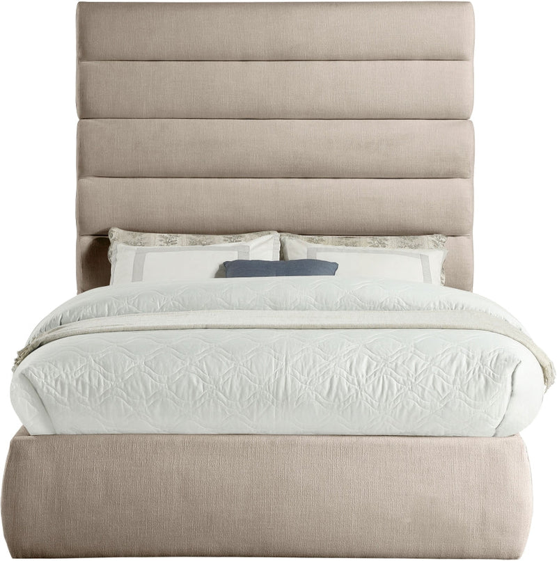 Adam Linen Textured Fabric Upholstered Full Bed in Beige - B1255Beige-F70