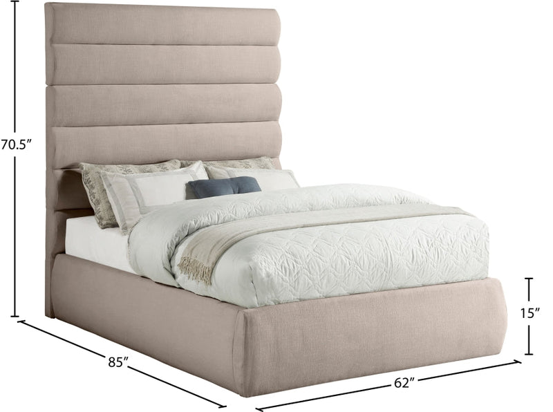 Adam Linen Textured Fabric Upholstered Full Bed in Beige - B1255Beige-F70