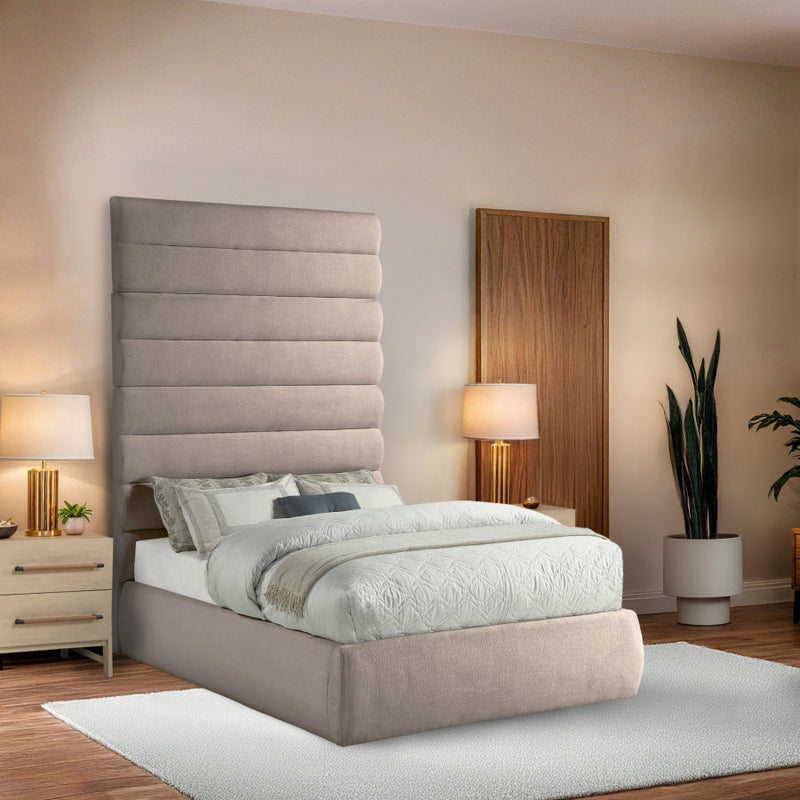 Adam Linen Textured Fabric Upholstered Full Bed in Beige - B1255Beige-F90