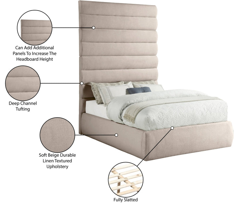 Adam Linen Textured Fabric Upholstered Full Bed in Beige - B1255Beige-F90