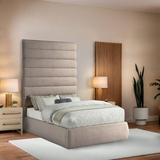 Adam Linen Textured Fabric Upholstered Full Bed in Beige - B1255Beige-F90