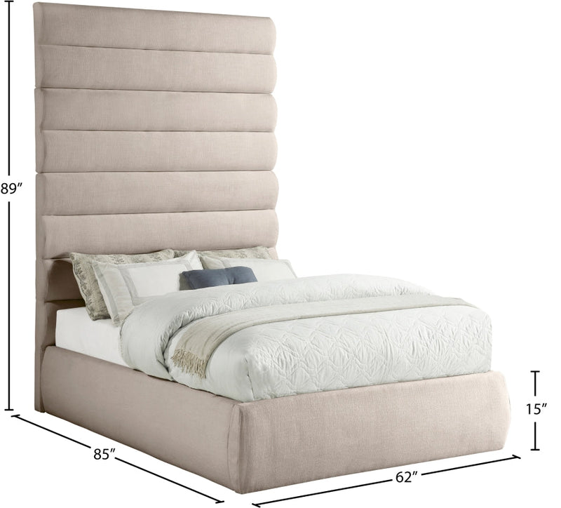 Adam Linen Textured Fabric Upholstered Full Bed in Beige - B1255Beige-F90