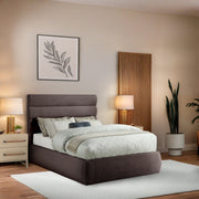 Adam Linen Textured Fabric Upholstered Full Bed in Brown - B1255Brown-F