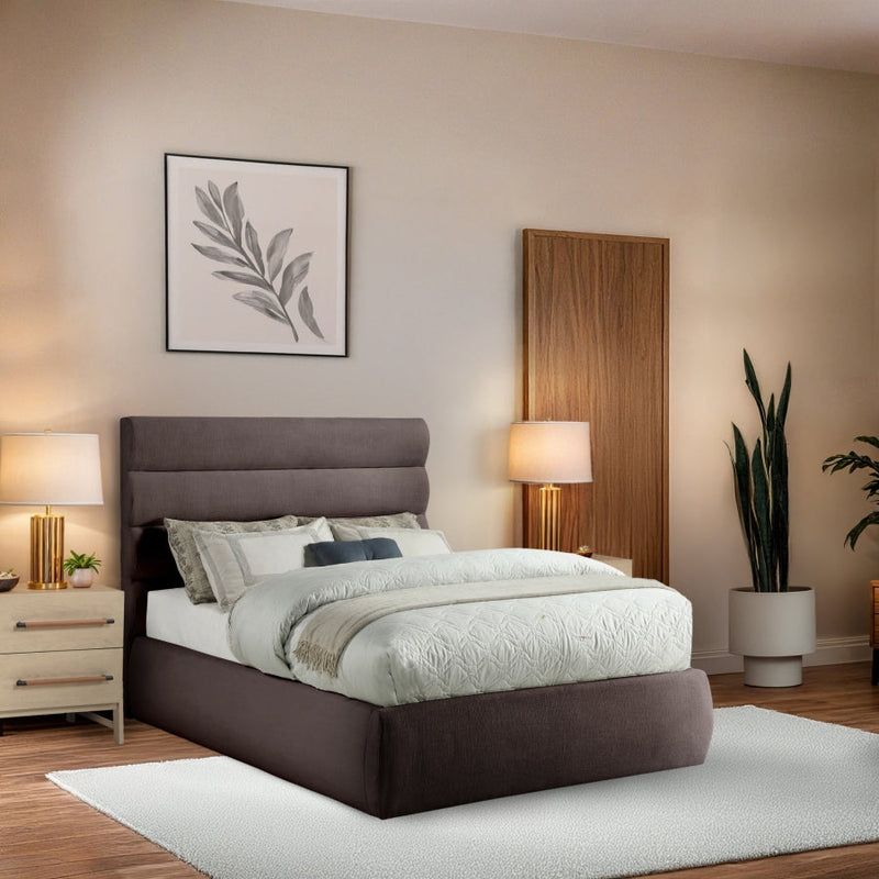 Adam Linen Textured Fabric Upholstered Full Bed in Brown - B1255Brown-F