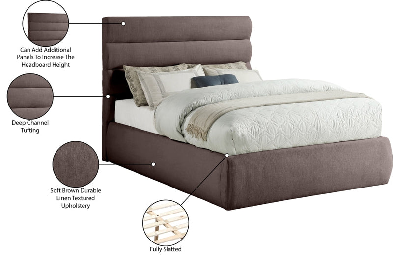 Adam Linen Textured Fabric Upholstered Full Bed in Brown - B1255Brown-F