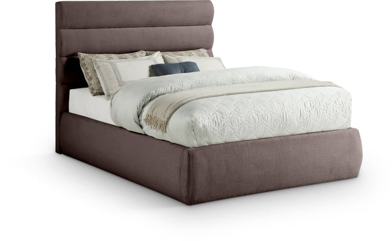 Adam Linen Textured Fabric Upholstered Full Bed in Brown - B1255Brown-F