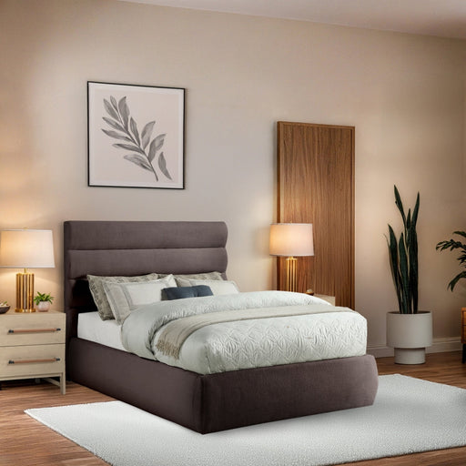 Adam Linen Textured Fabric Upholstered Full Bed in Brown - B1255Brown-F