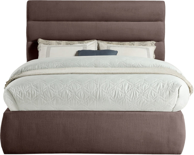 Adam Linen Textured Fabric Upholstered Full Bed in Brown - B1255Brown-F