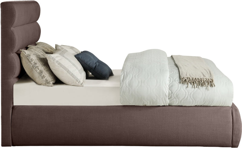Adam Linen Textured Fabric Upholstered Full Bed in Brown - B1255Brown-F
