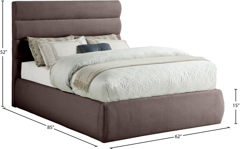 Adam Linen Textured Fabric Upholstered Full Bed in Brown - B1255Brown-F