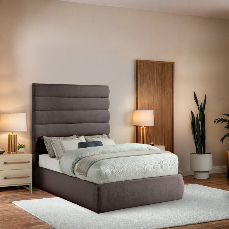 Adam Linen Textured Fabric Upholstered Full Bed in Brown - B1255Brown-F70