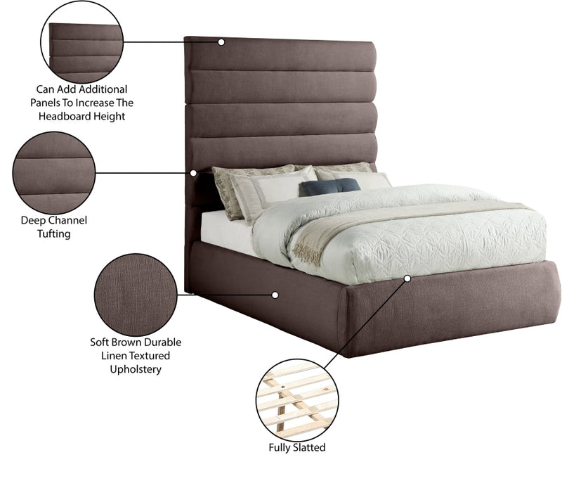 Adam Linen Textured Fabric Upholstered Full Bed in Brown - B1255Brown-F70