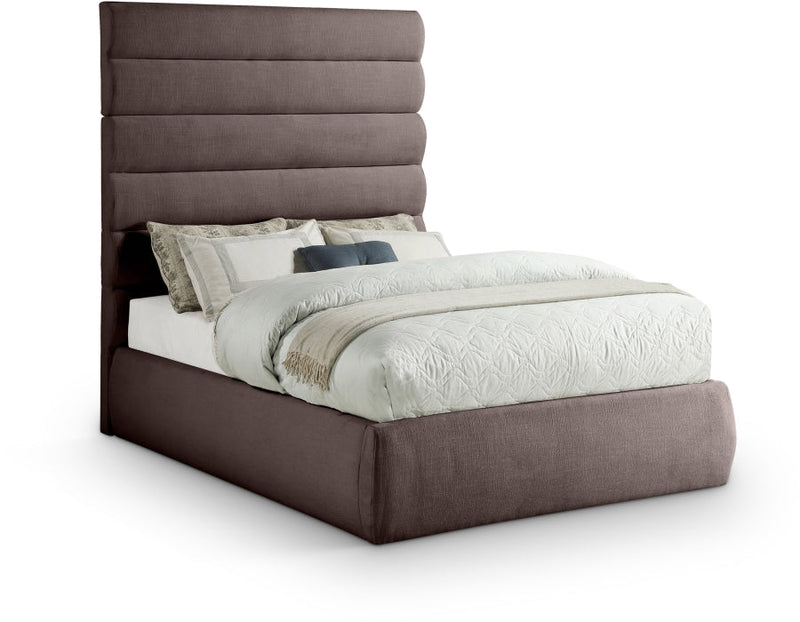 Adam Linen Textured Fabric Upholstered Full Bed in Brown - B1255Brown-F70