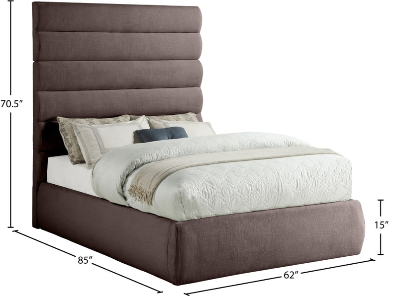 Adam Linen Textured Fabric Upholstered Full Bed in Brown - B1255Brown-F70