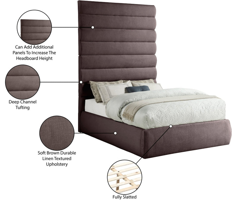 Adam Linen Textured Fabric Upholstered Full Bed in Brown - B1255Brown-F90