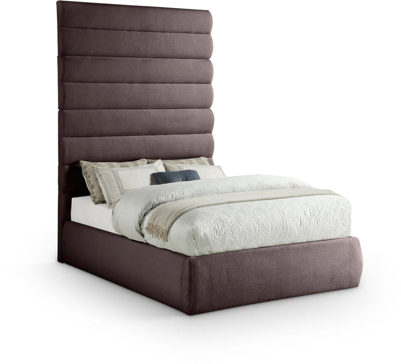 Adam Linen Textured Fabric Upholstered Full Bed in Brown - B1255Brown-F90