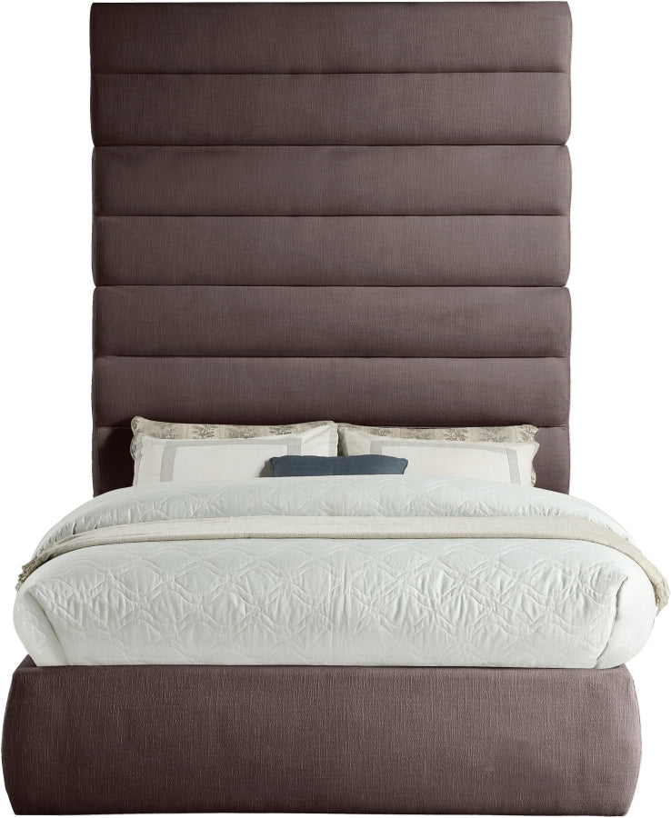 Adam Linen Textured Fabric Upholstered Full Bed in Brown - B1255Brown-F90