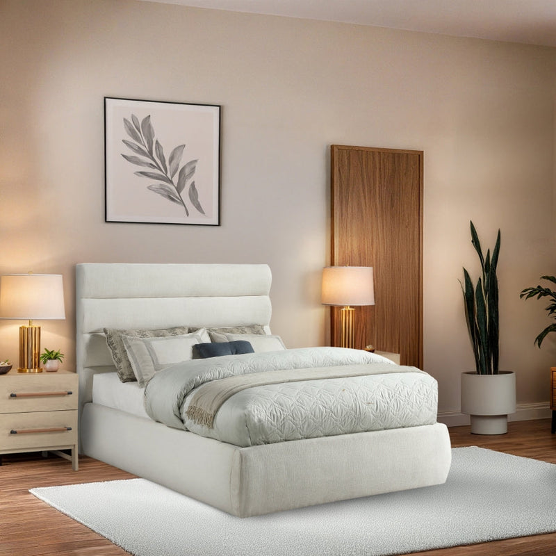 Adam Linen Textured Fabric Upholstered Full Bed in Cream - B1255Cream-F