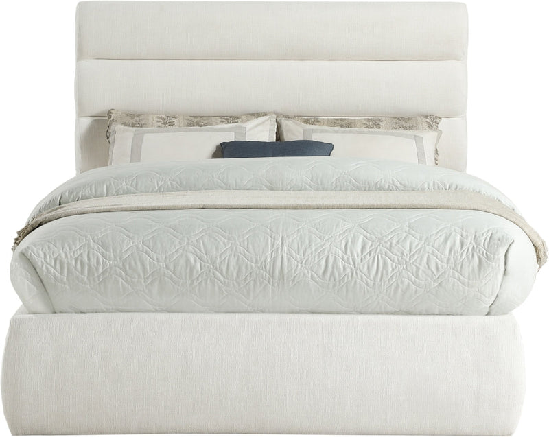 Adam Linen Textured Fabric Upholstered Full Bed in Cream - B1255Cream-F