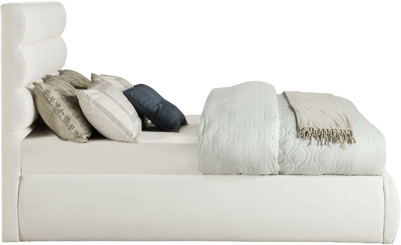 Adam Linen Textured Fabric Upholstered Full Bed in Cream - B1255Cream-F