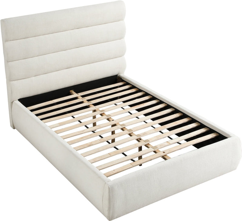 Adam Linen Textured Fabric Upholstered Full Bed in Cream - B1255Cream-F