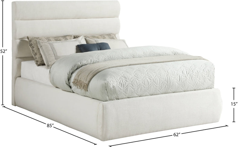 Adam Linen Textured Fabric Upholstered Full Bed in Cream - B1255Cream-F