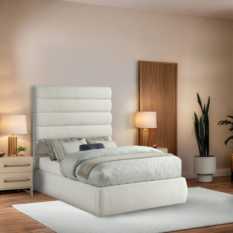 Adam Linen Textured Fabric Upholstered Full Bed in Cream - B1255Cream-F70