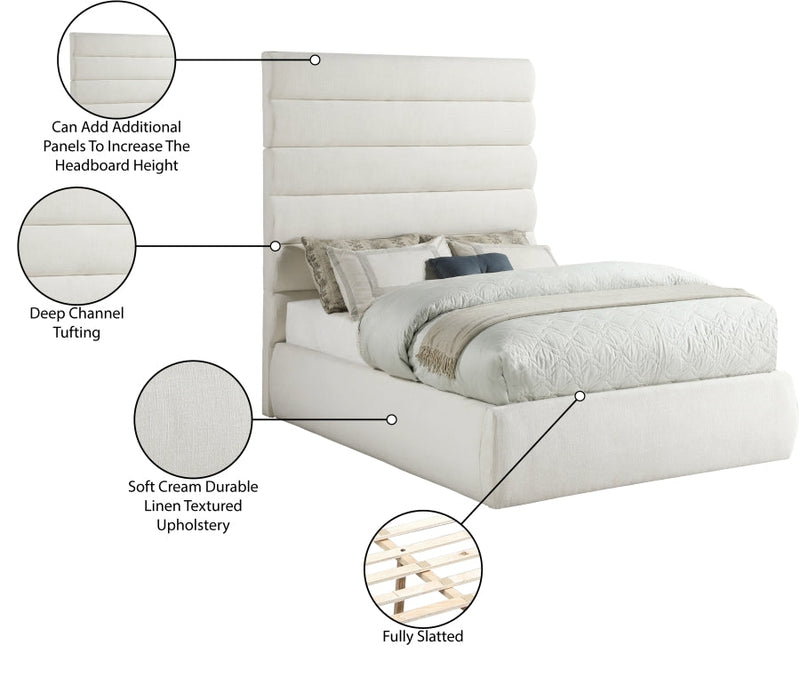Adam Linen Textured Fabric Upholstered Full Bed in Cream - B1255Cream-F70