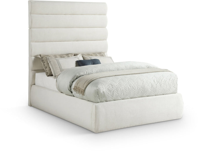 Adam Linen Textured Fabric Upholstered Full Bed in Cream - B1255Cream-F70