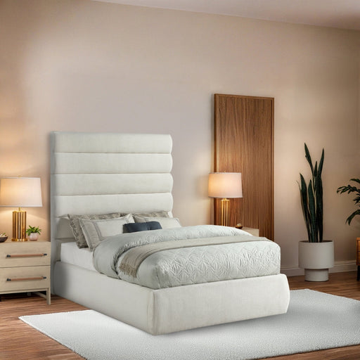 Adam Linen Textured Fabric Upholstered Full Bed in Cream - B1255Cream-F70
