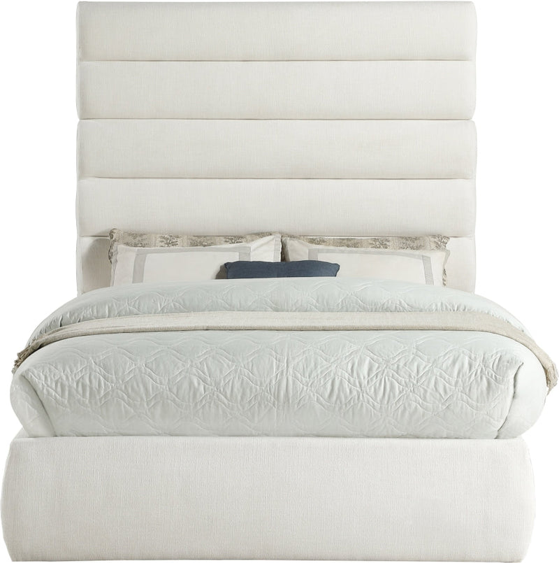 Adam Linen Textured Fabric Upholstered Full Bed in Cream - B1255Cream-F70
