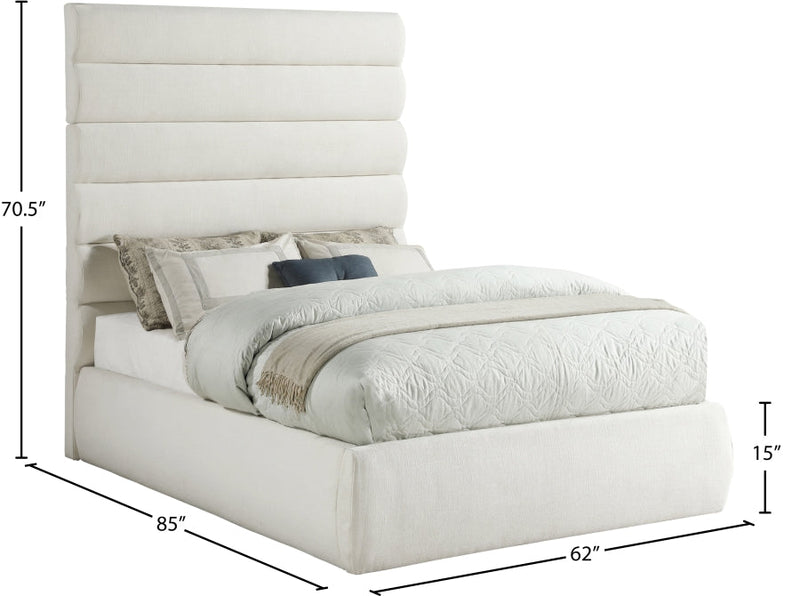 Adam Linen Textured Fabric Upholstered Full Bed in Cream - B1255Cream-F70