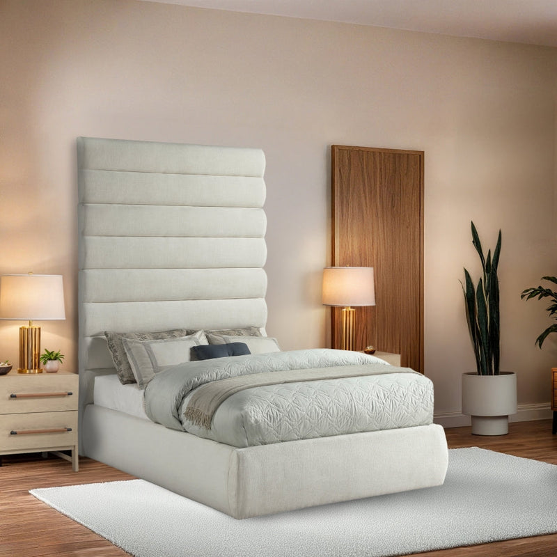 Adam Linen Textured Fabric Upholstered Full Bed in Cream - B1255Cream-F90
