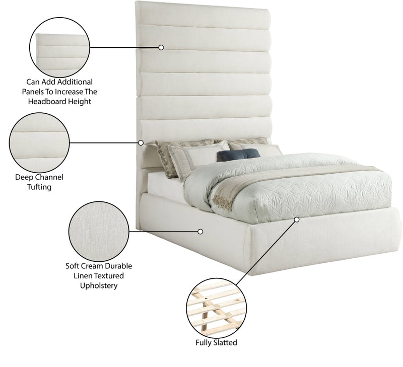 Adam Linen Textured Fabric Upholstered Full Bed in Cream - B1255Cream-F90