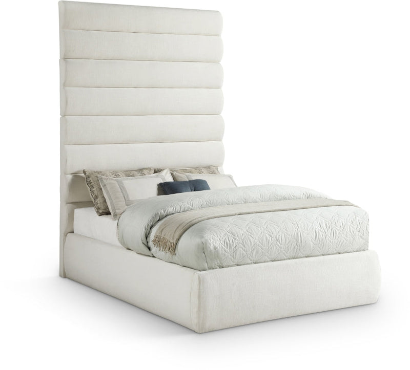 Adam Linen Textured Fabric Upholstered Full Bed in Cream - B1255Cream-F90