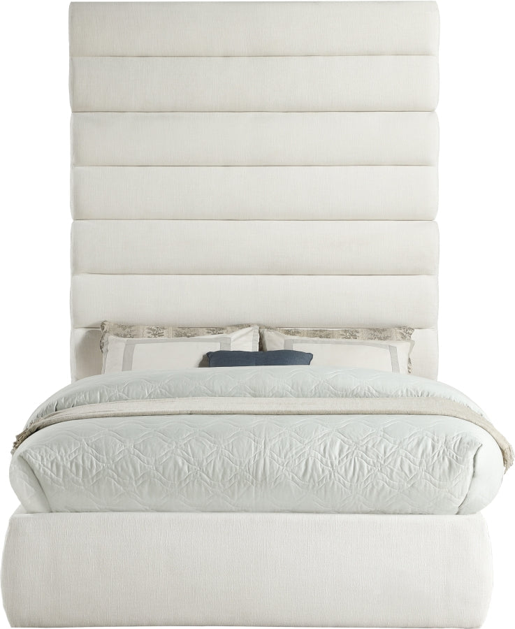 Adam Linen Textured Fabric Upholstered Full Bed in Cream - B1255Cream-F90