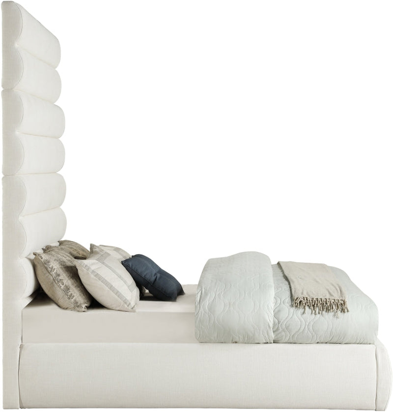 Adam Linen Textured Fabric Upholstered Full Bed in Cream - B1255Cream-F90