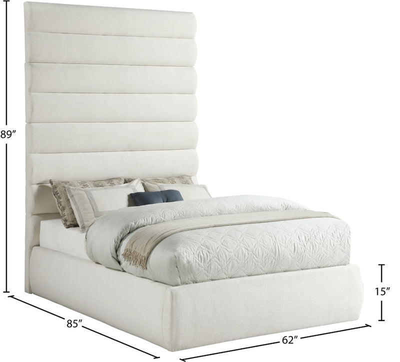 Adam Linen Textured Fabric Upholstered Full Bed in Cream - B1255Cream-F90