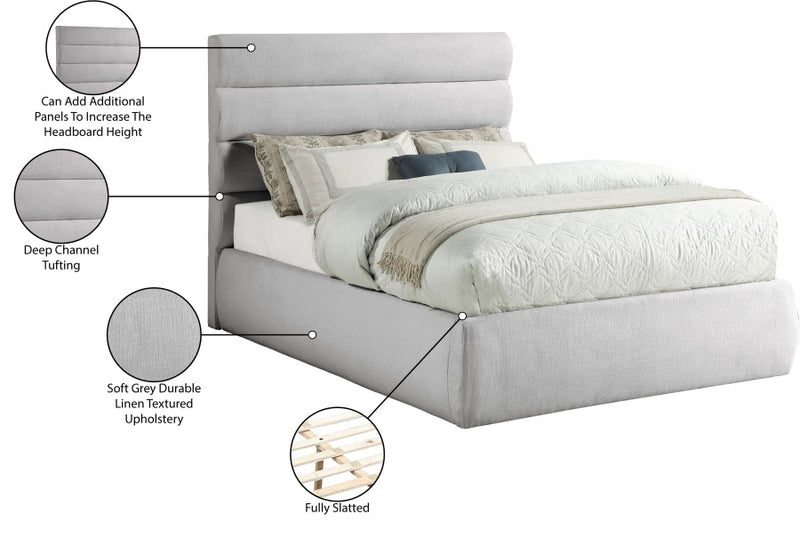 Adam Linen Textured Fabric Upholstered Full Bed in Grey - B1255Grey-F