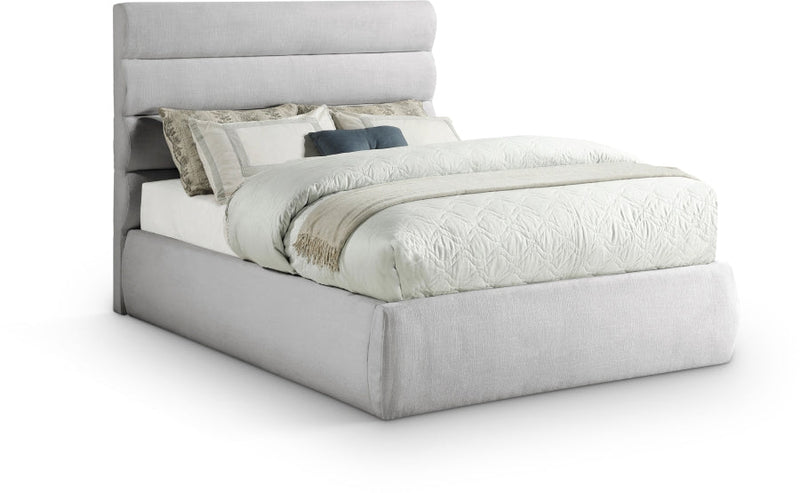 Adam Linen Textured Fabric Upholstered Full Bed in Grey - B1255Grey-F